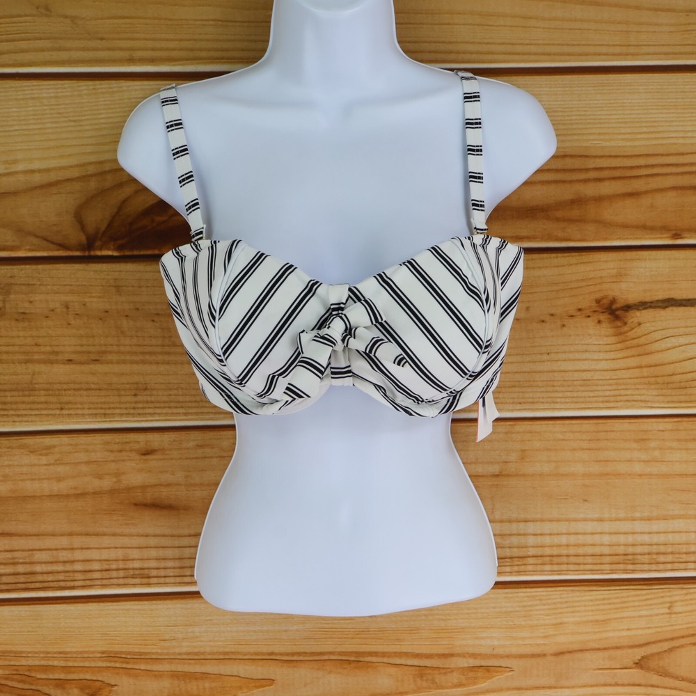 Swimsuits For All Underwire Bikini Womens 16 White Striped Padded Adjustable NWT